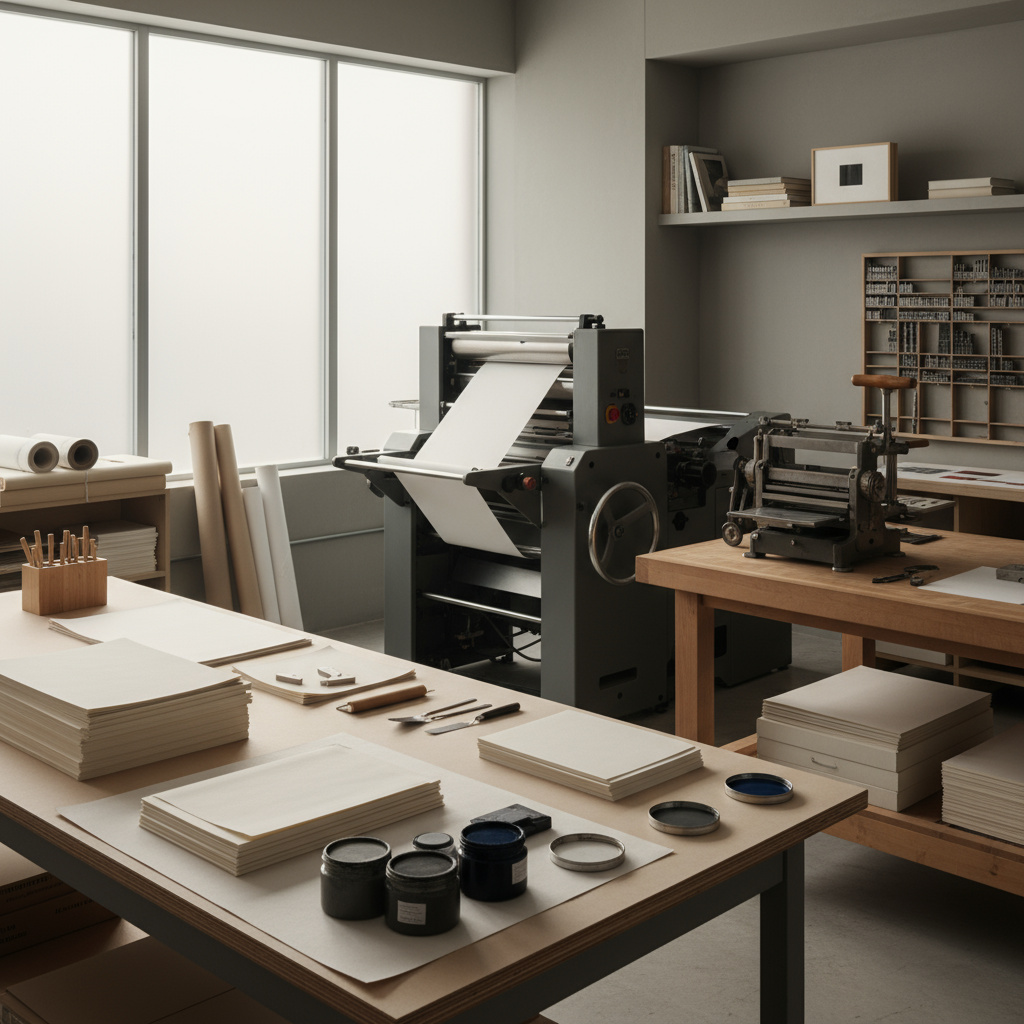 Modernes Druckstudio mit Offset- und Letterpress-Maschinen