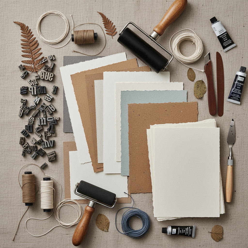 Druckwerkzeuge und Materialien für Buchproduktion